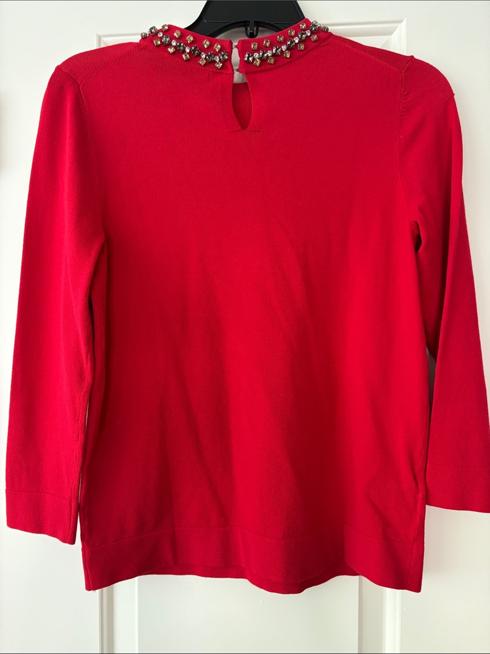 Ann Taylor Red Jewel-Trim Scoop Neck Sweater